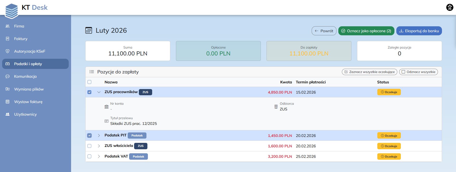 Podatki i opłaty - szczegóły miesiąca